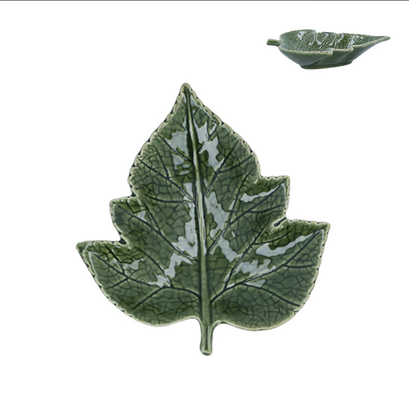 Green Grape Leaf Ceramic Dish