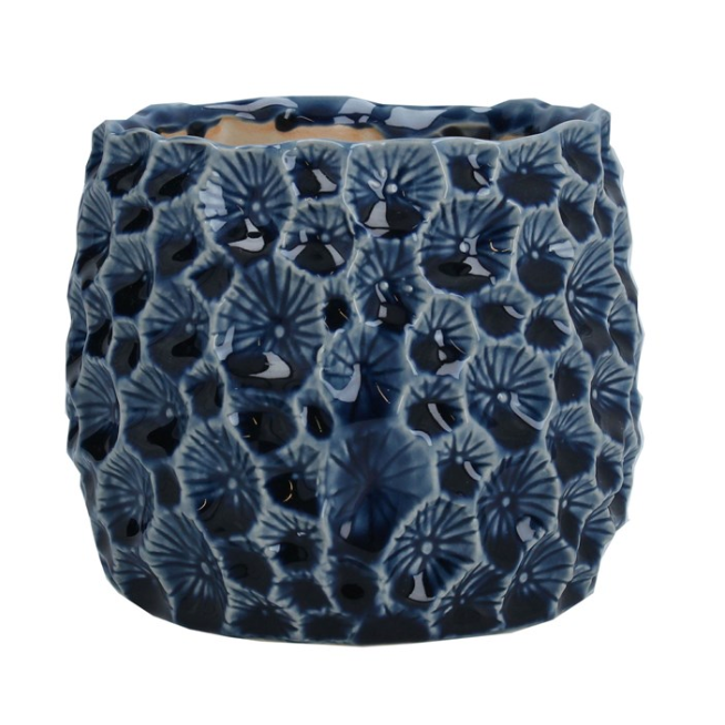 Navy Crater Ceramic Pot Cover