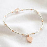 Rose Gold and Silver Beaded Heart Charm Bracelet