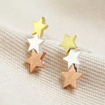 Brushed Mixed Metal Triple Star Stud Earrings