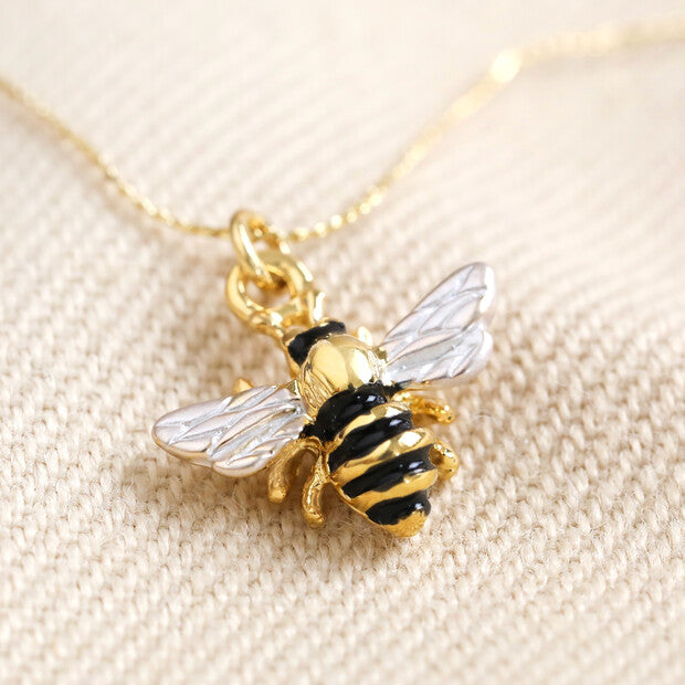 Tiny Gold Enamel Bumblebee Pendant Necklace