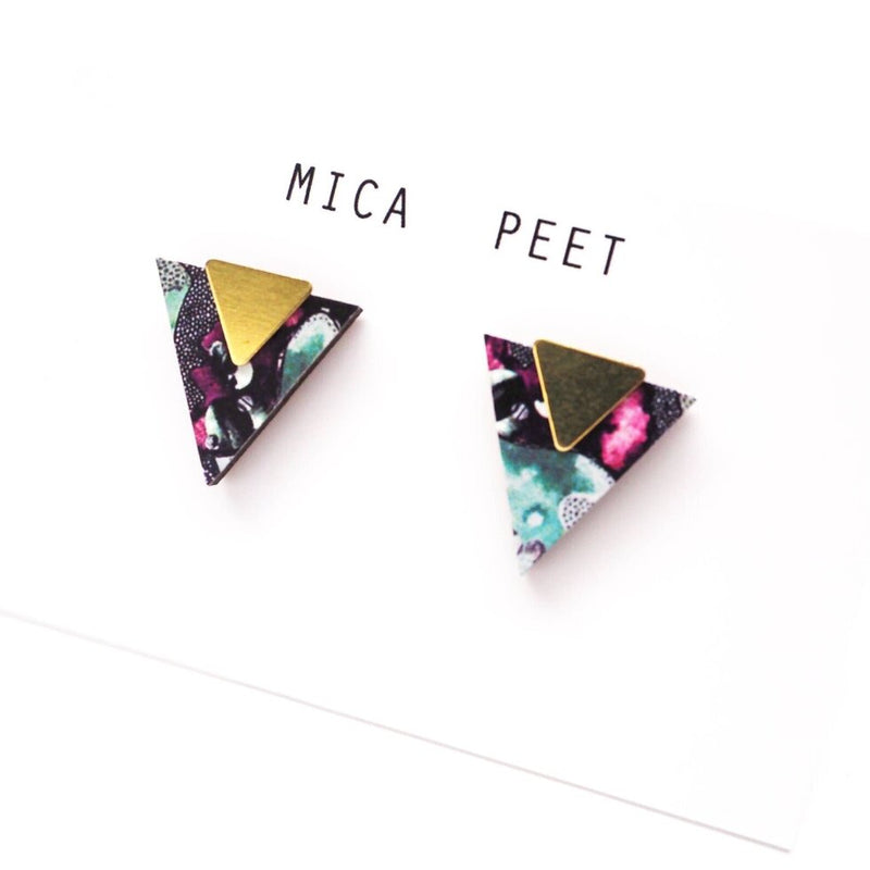 Blue Triangle Stud Earrings