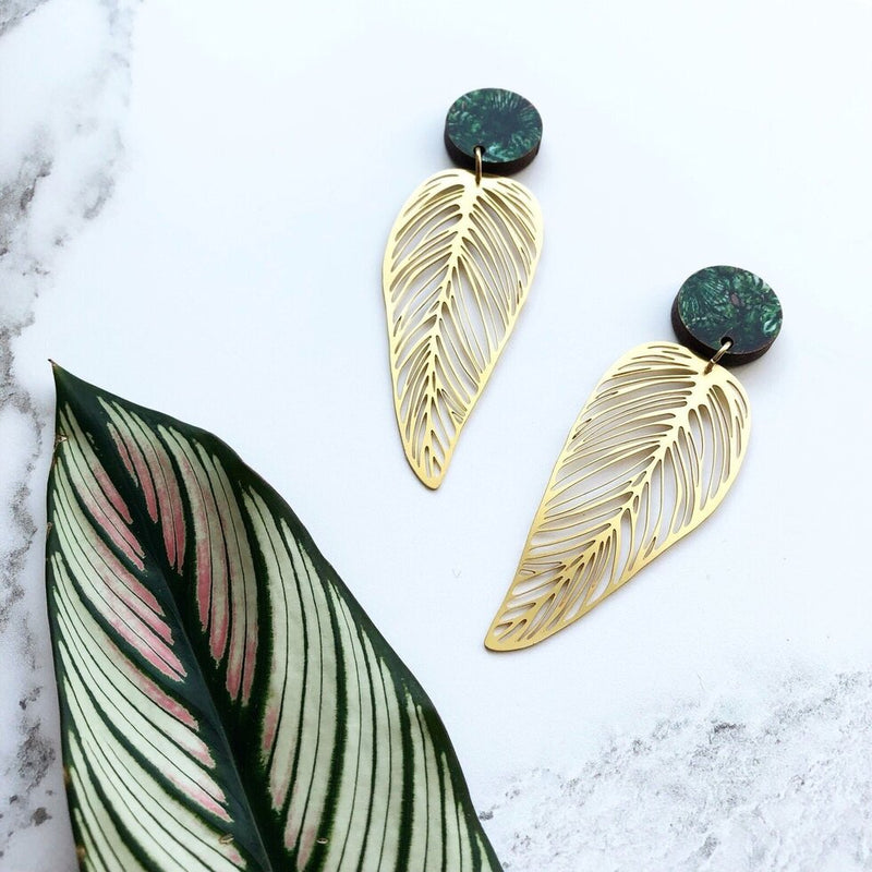 Leaf Drop Earrings - Gold