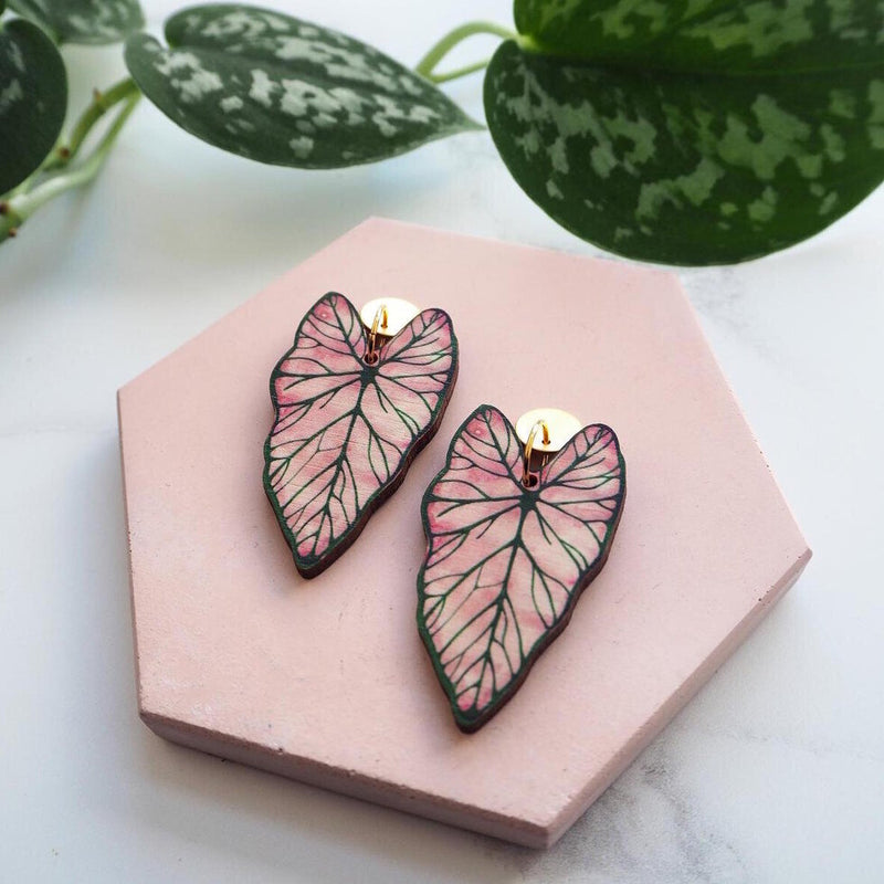 Pink Caladium Drop Earrings