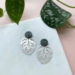 Silver Monstera Drop Earrings