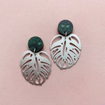 Silver Monstera Drop Earrings