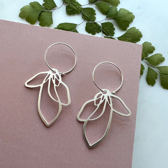 Silver Petal Hoop Earrings