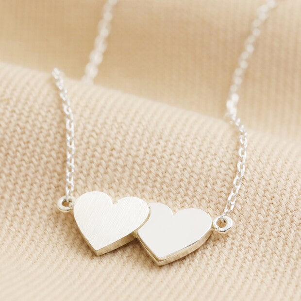 Linked Hearts Pendant Necklace in Silver