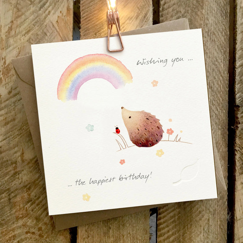 Hedgehog & Rainbow Birthday Card