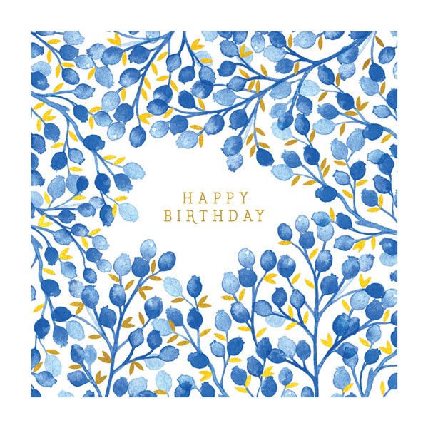 Happy Birthday Blue Foliage Card