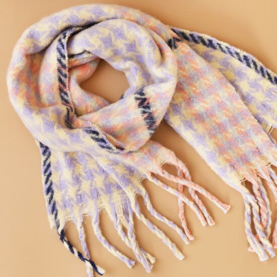 Pink and Lilac Houndstooth Winter Scarf