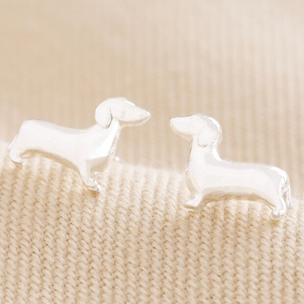 Sausage Dog Stud Earrings in Silver