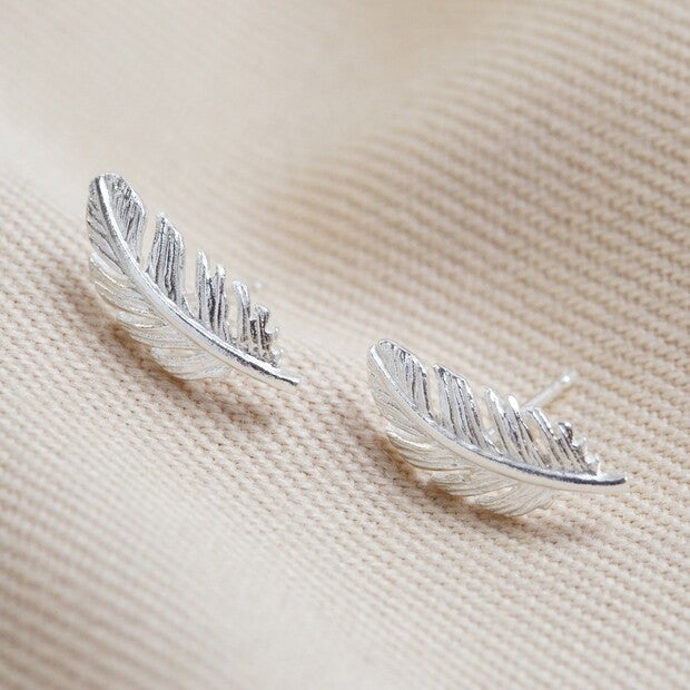 Silver Feather Stud Earrings
