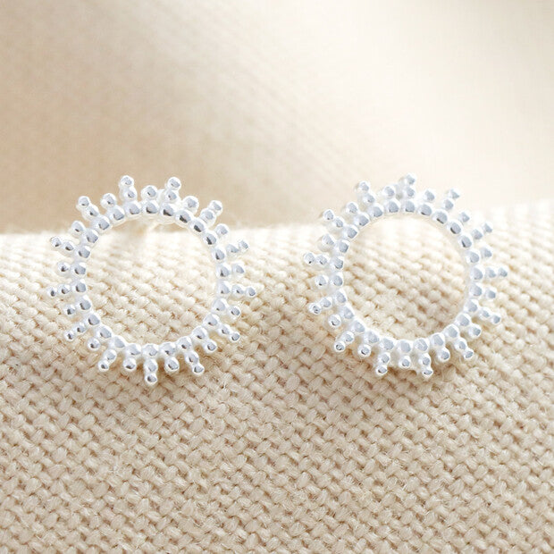 Sterling Silver Dotted Sun Stud Earrings