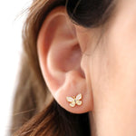 White Enamel Butterfly Stud Earrings in Gold