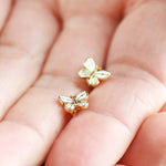 White Enamel Butterfly Stud Earrings in Gold