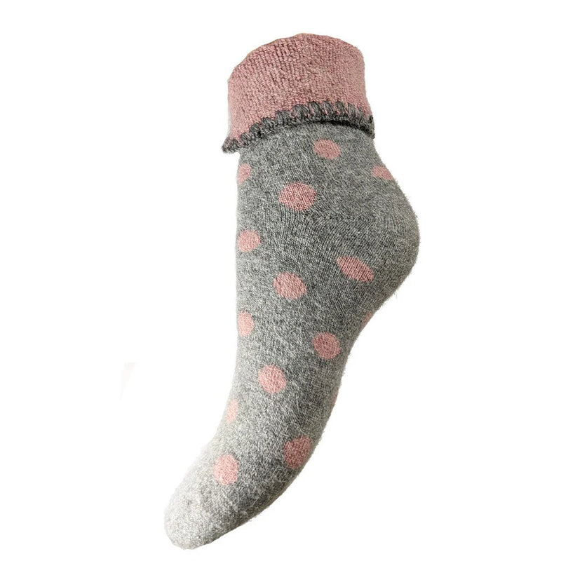 Grey Cuff Socks With Pink Spots