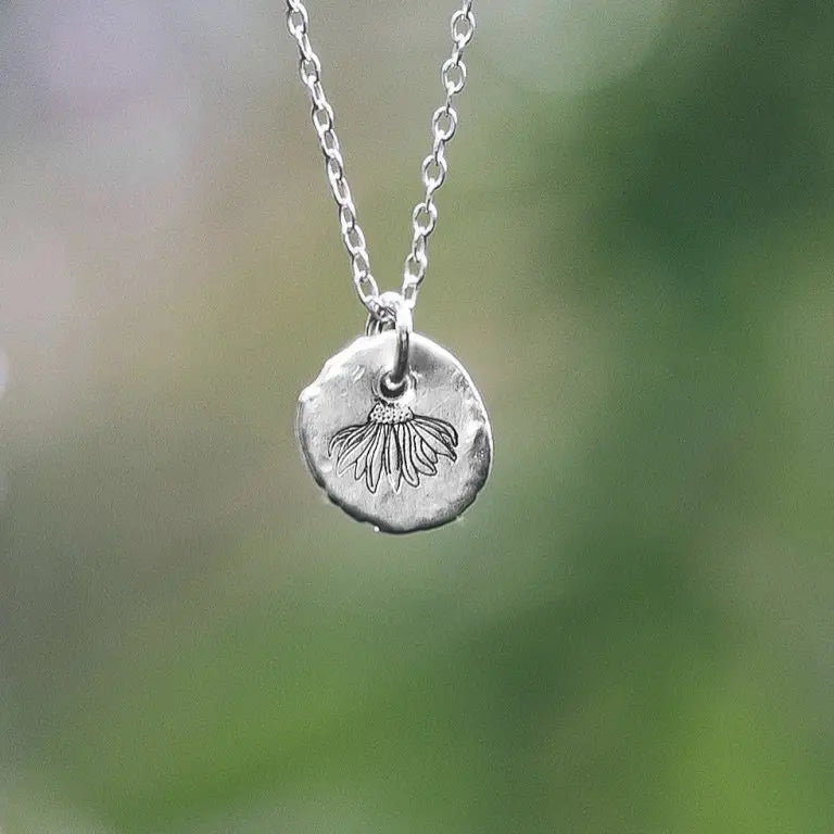 Echinacea recycled sterling silver necklace