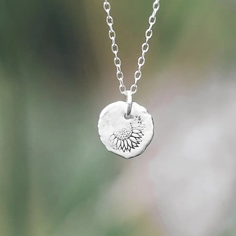 Sunflower recycled sterling silver necklace