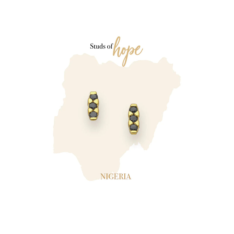 'Nigeria' Gold Trio Stud Earrings