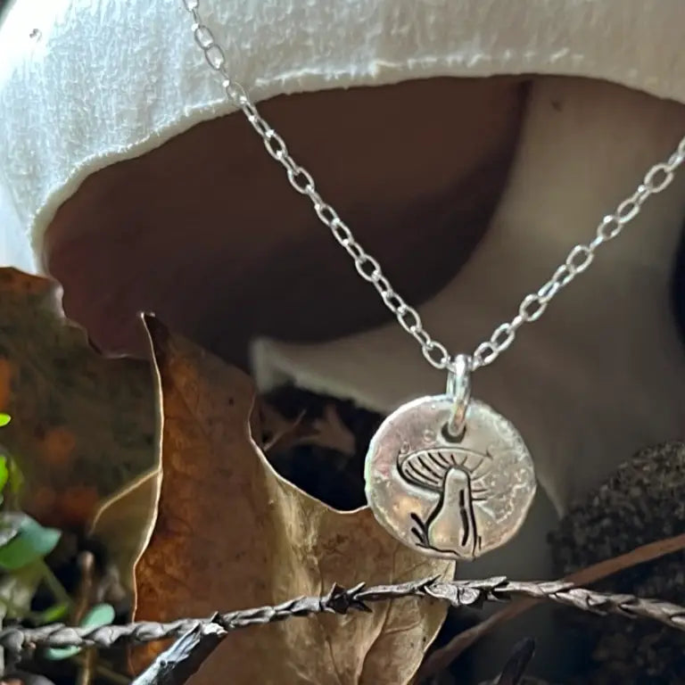 Mushroom recycled sterling silver necklace