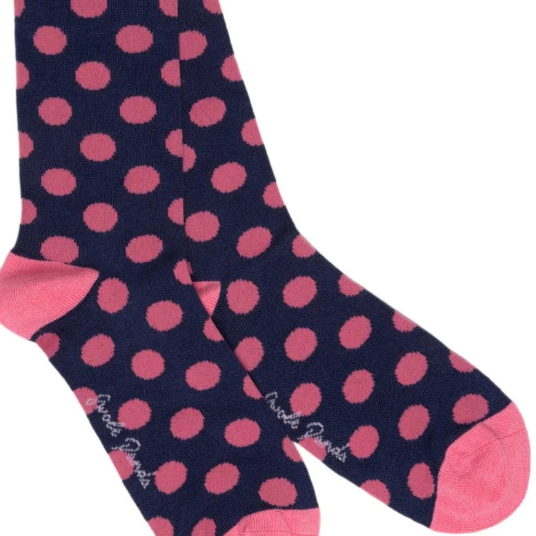 Navy and Pink Polka Dot Bamboo Socks